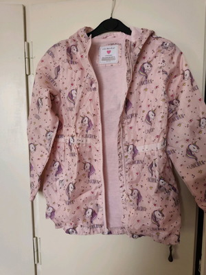 Primark Unicorn waterproof jacket used, age 9-10, pink