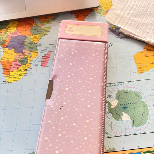 School pencil case with calculator and sharpener