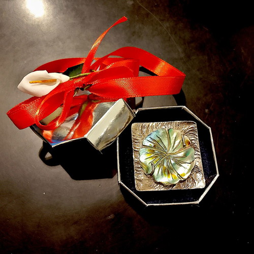 Luminous Shell Flower ring new, 925 silver with shell flower