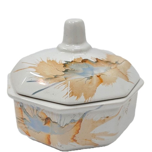 Modern porcelain sugar bowl with abstract decoration, octagonal shape