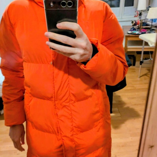 Superdry Long Puffer Jacket Unisex Small used, orange