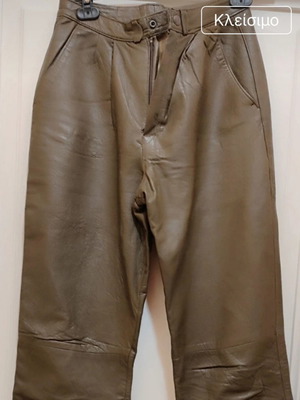 Vintage women's high-waisted leather pants, khaki green, made in Italy
