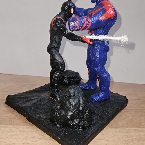 Handmade Spider-Man figurine with Miles Morales and Spider-Man 2099