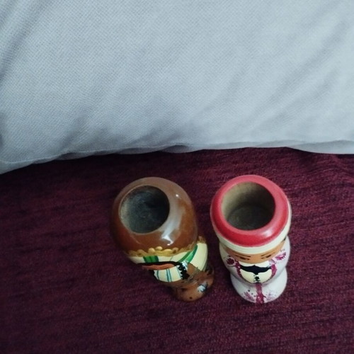 Decorative wooden dolls used, vintage hand-painted pair from Egypt