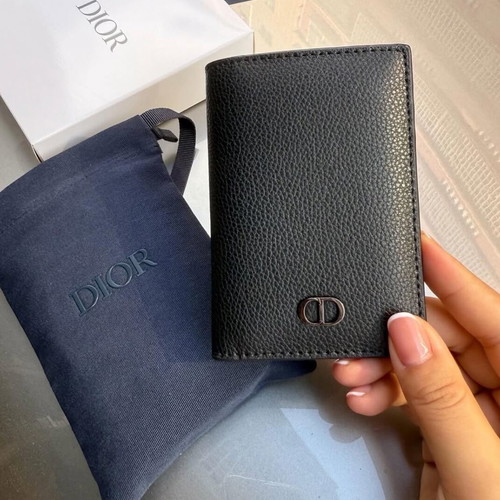 Dior card holder, black leather with box and pouch