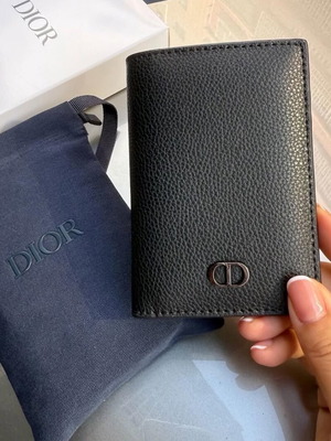 Dior card holder, black leather with box and pouch