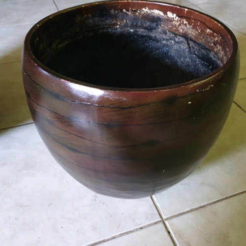 Polyester flower pots used, set of 2, indoor with wooden design