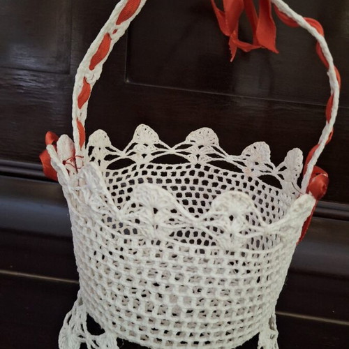 Handmade decorative basket used, vintage 1970s