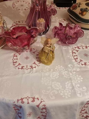 Handmade embroidered tablecloth with knitted lace like new
