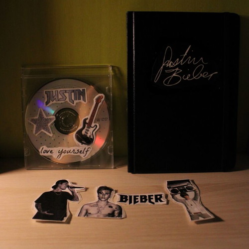 Justin Bieber pack with notebook, CD and stickers