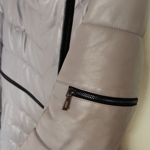 Winter leather jacket for women, gray pearl color, natural leather