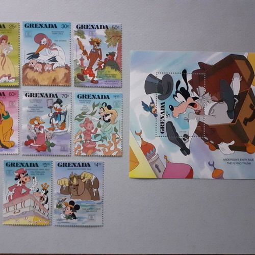 Grenada Walt Disney Andersen's Fairy Tales Stamp Set 8 and Souvenir Sheet new