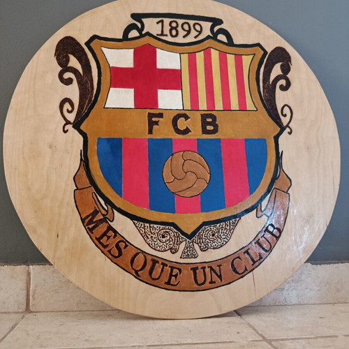 Barcelona wooden wall plaque with pyrography and acrylics
