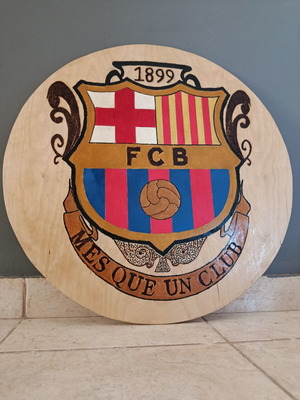 Barcelona wooden wall plaque with pyrography and acrylics