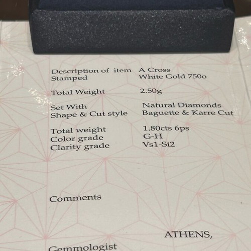 Diamond cross K18 white gold new certified