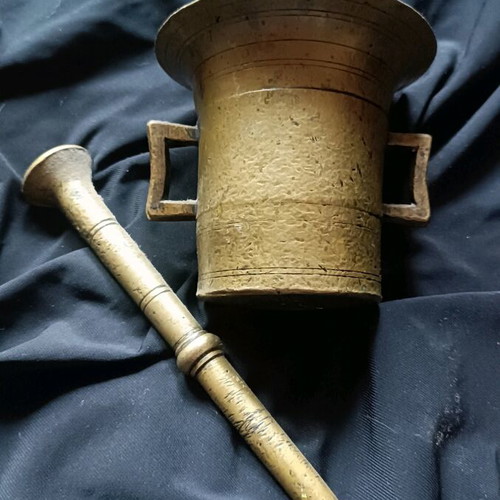 Brass mortar used, vintage collectible from early 1900s