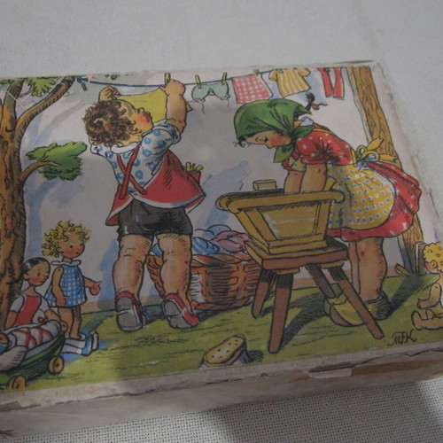 Vintage wooden cube puzzle used, 6 images by Marie Fischerova-Kvechova