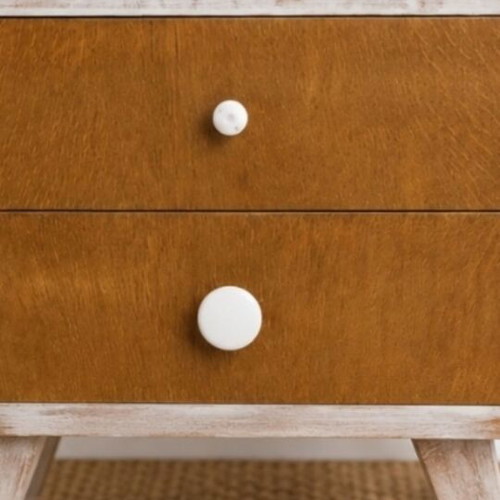 Vintage Mid-Century Nightstand with 2 Drawers and White Patina