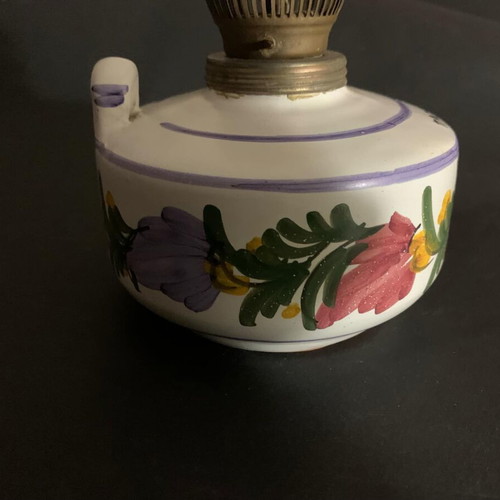 Vintage handmade oil lamp used, hand-painted clay from Parga