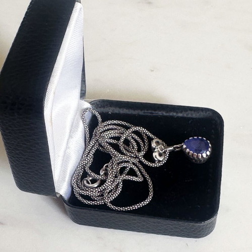 Vintage silver necklace 925 mid century with blue stone used