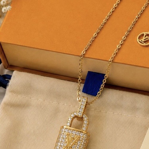 Louis Vuitton Monogram World Tour Padlock Necklace with Strass, Gold Tone