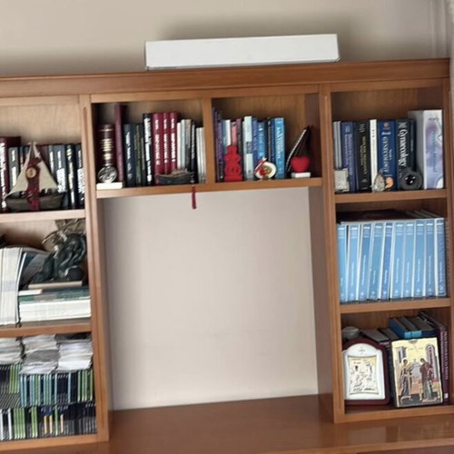 Solid beech wood bookcase with shelves and cabinets