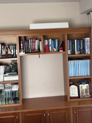 Solid beech wood bookcase with shelves and cabinets