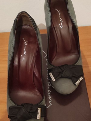 Chaniotakis suede pumps used, green-gray, size 39