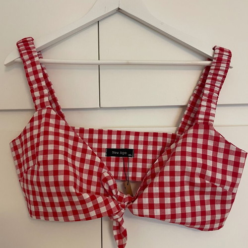 Crop top New Age red and white checked, new, cotton, M/L