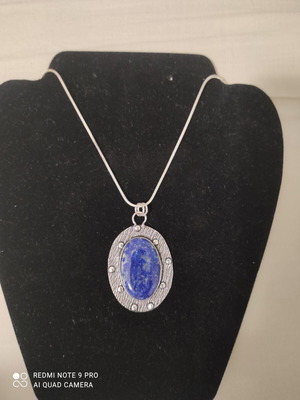Silver Necklace with Lapis Lazuli Stone new, 48 cm chain