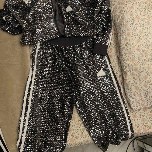 Adidas women's tracksuit set, black and silver, S/M