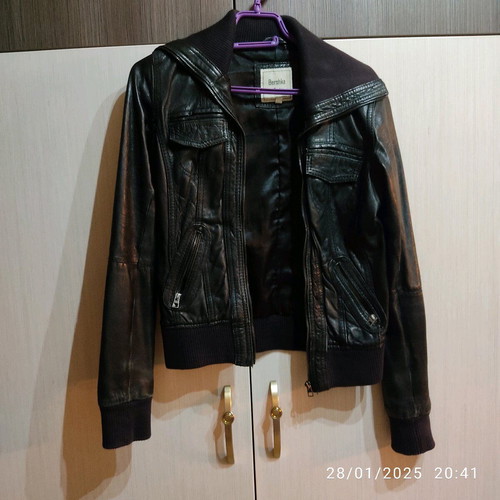 Bershka leather jacket used black bomber size S