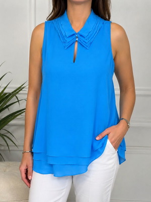 Naracamicie Italian Blue Blouse L/XL like new with Elegant Collar