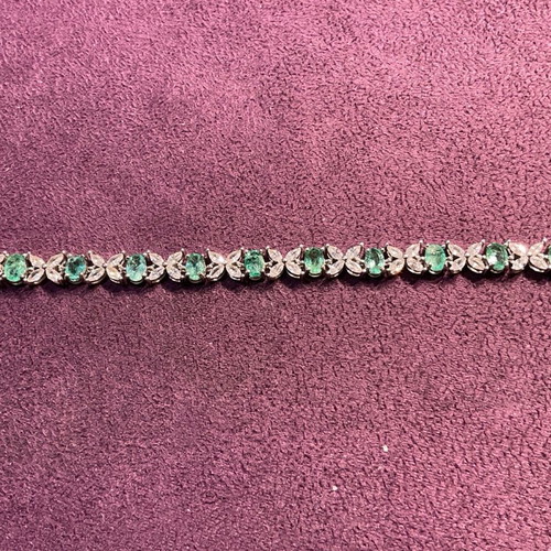 Silver bracelet with natural emeralds and certificate of authenticity
