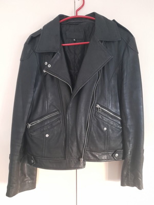 Vintage Genuine Leather Biker Jacket XL, black