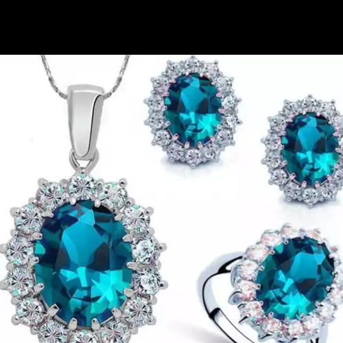 Ladies' Swan Lake Jewelry Set new, sterling silver with blue and white crystals