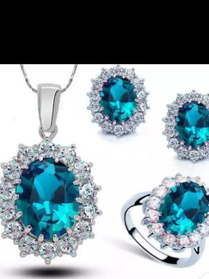 Ladies' Swan Lake Jewelry Set new, sterling silver with blue and white crystals