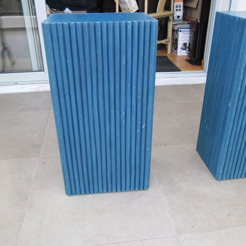 Console table used with 2 blue/navy bases and glass top