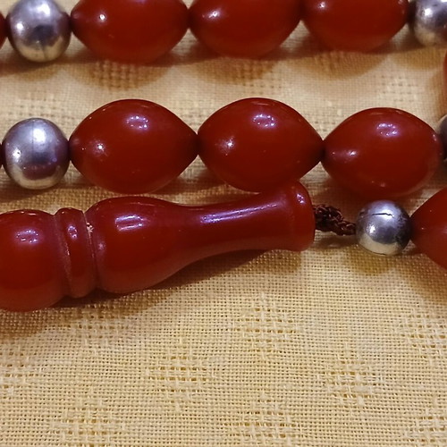 Komboloi mastic used, 14 mastic beads and 4 silver beads 925