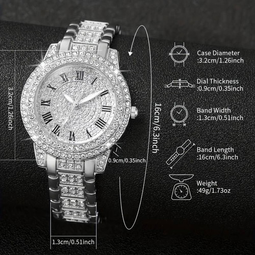 Quartz watch with rhinestones and bracelet new