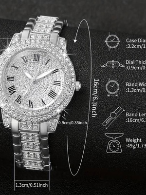 Quartz watch with rhinestones and bracelet new