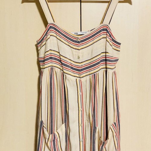 Zara Boho Maxi Dress striped, like new, cotton linen, size M