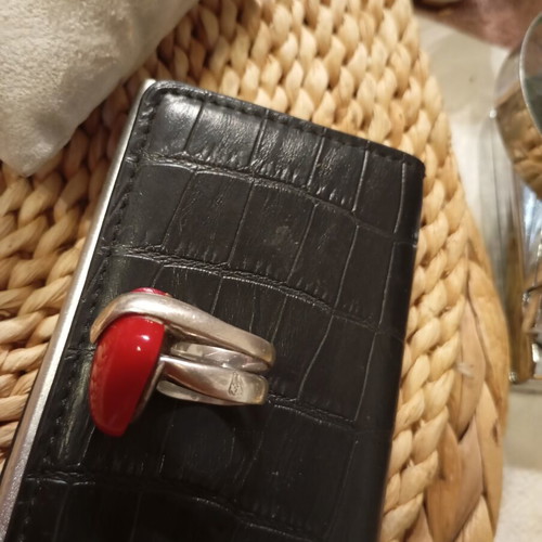 Silver ring size 16 with natural stone, used, 950 hallmark