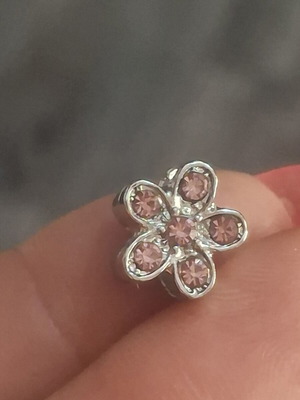 Charm for bracelets flower with pink stones, new
