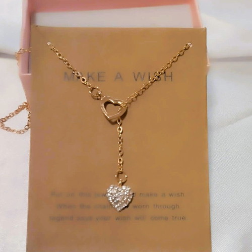 Necklace "lovely hearts" with hanging asymmetric hearts gold new