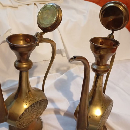 Vintage Oriental Brass Dallah Coffee Pots Set of 2 used