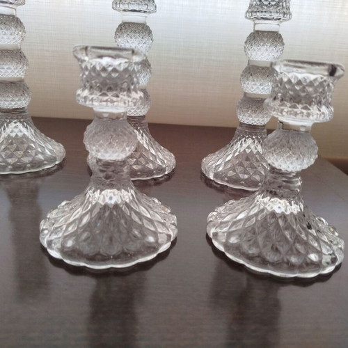 Glass candlesticks like new, set of 8 large and 2 small