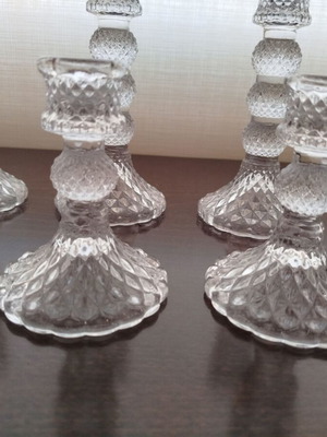 Glass candlesticks like new, set of 8 large and 2 small