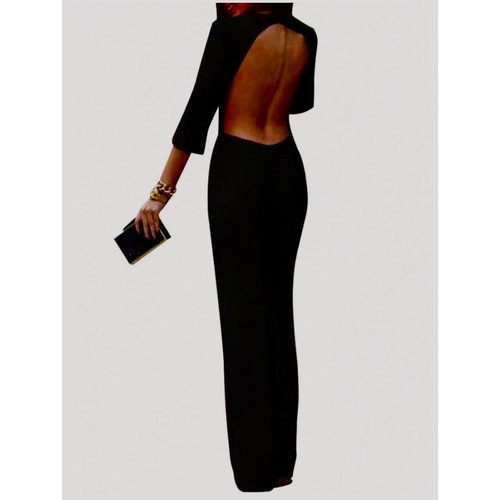 One-piece black jumpsuit with open back used, size S/M