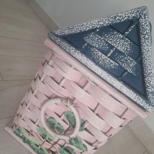 Wicker box house pink like new for baptism or storage